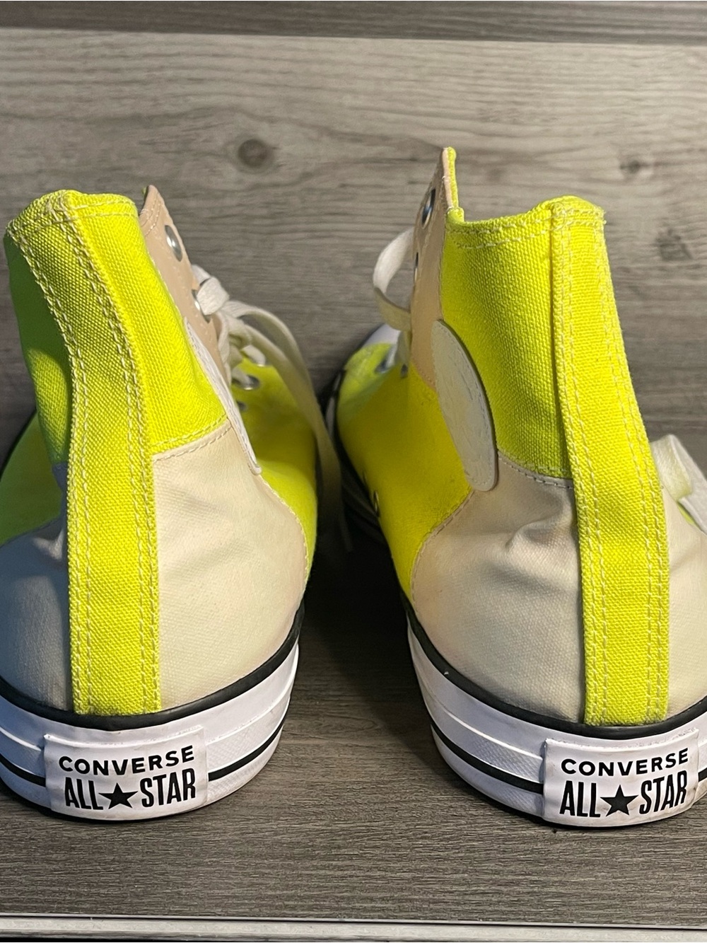 Converse High Top Sneakers in Neon Yellow and Cream - Picture 7 of 16